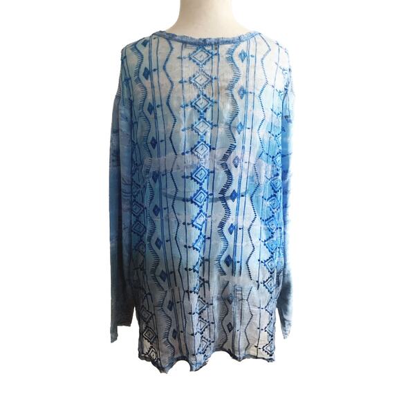 Gypsy 05 Blue Boho 100% Silk Fully Embroidered Back Sheer Tunic Blouse Size M - Picture 3 of 5